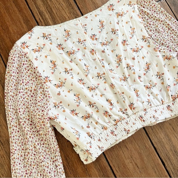 American Eagle Cotton Linen Floral Eyelet Crop Top Cottage Peasant Boho Small - Picture 11 of 14